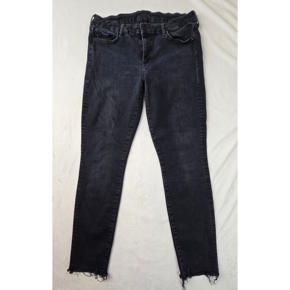Mother Jeans Women 31 Black Excellent Skinny Raw Hem Looker Denim